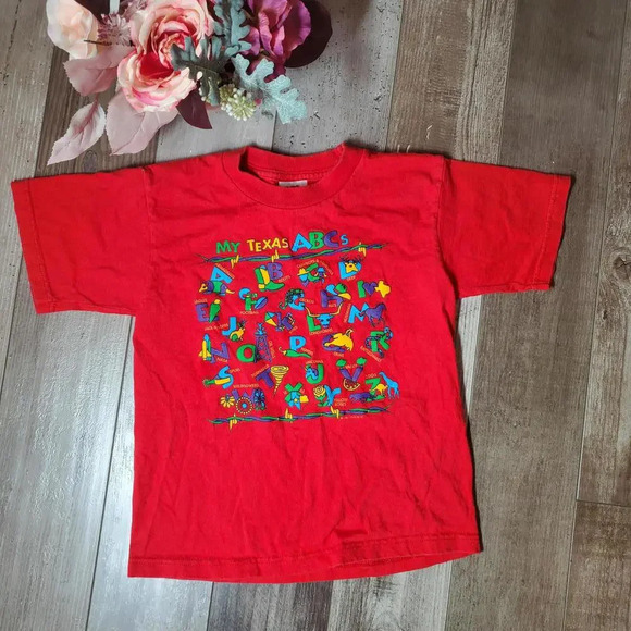 Fruit of the Loom Heavy Cotton Red ABCs of Texas Crewneck T-Shirt Boys Size 6/8 - Picture 1 of 11